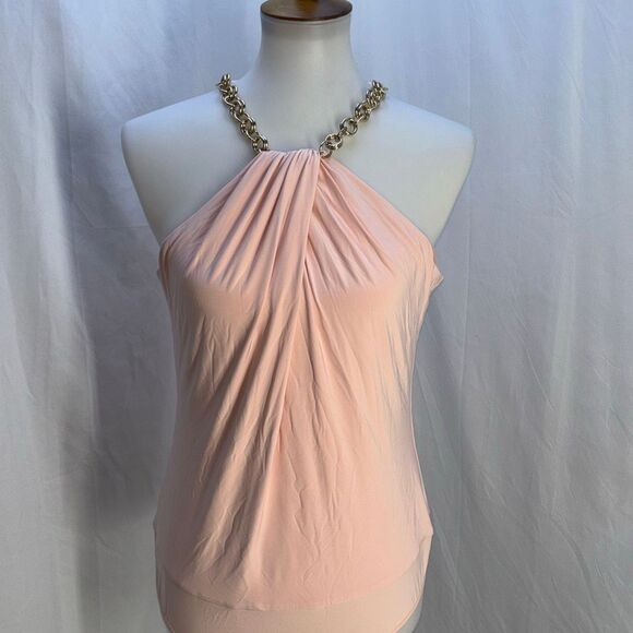 NWT Cache pink chain neck halter shirt top body suit Sz L holiday? - Picture 1 of 9